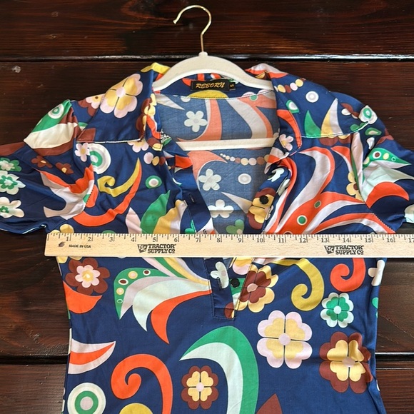 Reborn Blue Orange Sheath Dress V-Neck 3/4 Sleeve - Picture 7 of 10